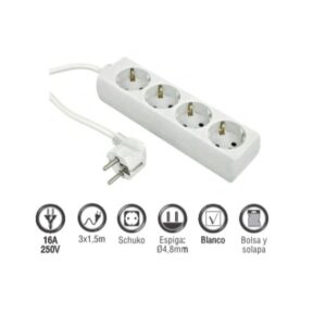 Bloco 4 Tomadas 1.5m 3G1,50 Branca Daxis