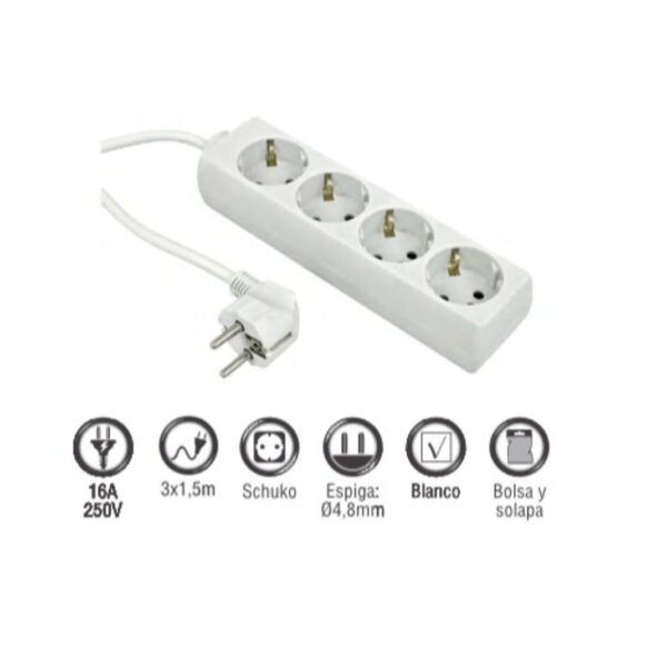 Bloco 4 Tomadas 1.5m 3G1,50 Branca Daxis