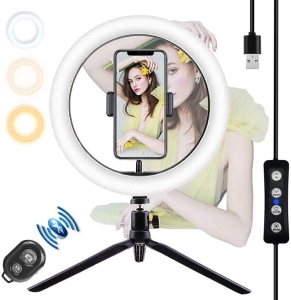 Iluminador Led Circular 6" Bi-Color Vídeo Ring Light 16cm USB com Mini Tripé de Mesa - Image 4