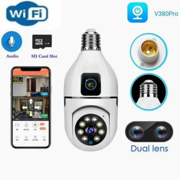 Câmara V380pro Full Color Auto Rastreamento Robô Segurança Dual Lens E27 Wireless Indoor CCTV Wifi - Image 3